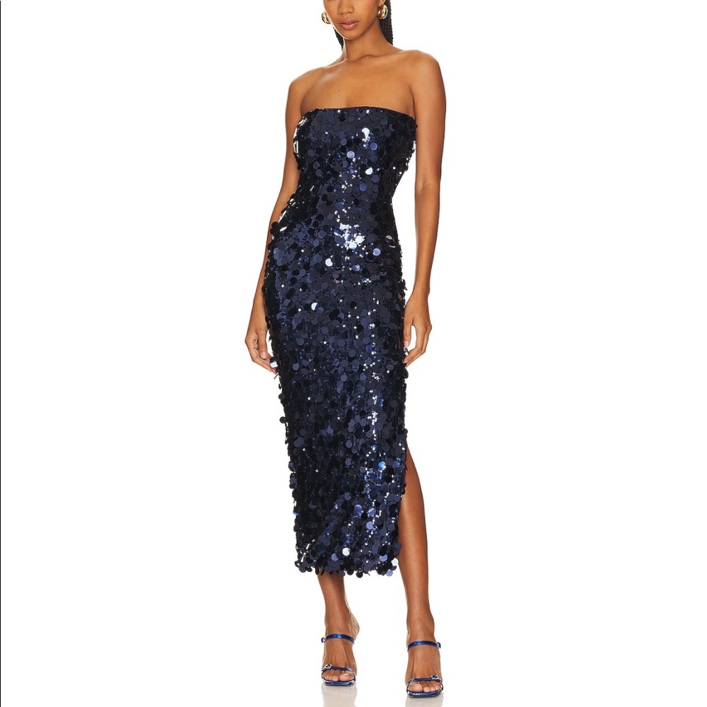 Runaway The Label Navy sequined midi dress